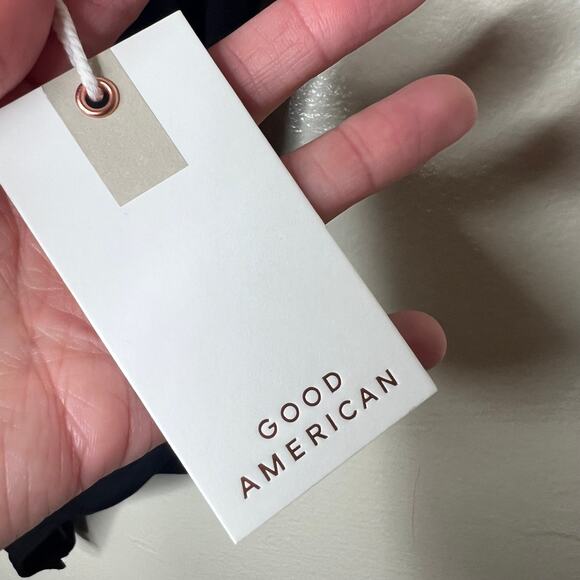 Good American Good Touch Thong Bodysuit Small Vneck Black Ruched Jersey Knit New - Picture 7 of 10